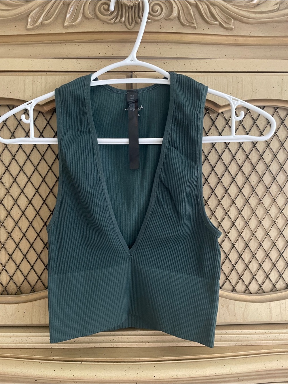 Urban Outfitters Forest Green Ribbed V-Neck Crop Top